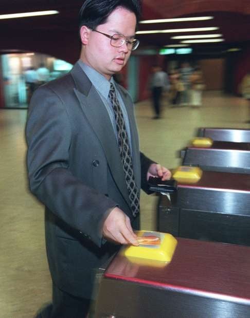 An MTR passenger uses the newly-launched Octopus card at Central MTR station on September 1, 1997. Photo: SCMP Pictures