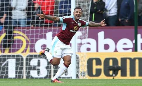 Burnley's Andre Gray celebrates scoring their second goal.