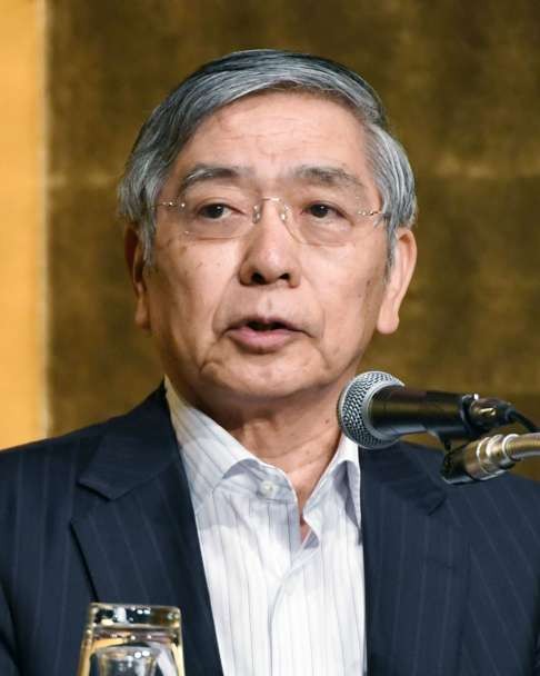 Bank of Japan Governor Haruhiko Kuroda gives a speech at a Tokyo hotel on September 5, 2016. Kuroda showed willingness to implement further monetary easing to achieve the BOJ’s 2 per cent inflation target. Photo: Kyodo