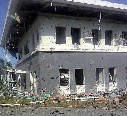 The damaged building of the Chinese Embassy following the suicide bombing in Bishkek in Kyrgyzstan on August 30. Photo: EPA