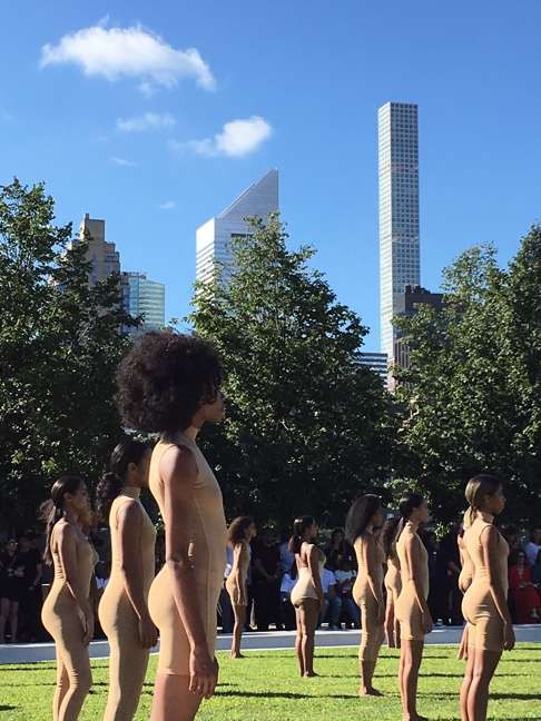 Models wear the Yeezy Season 4 collection by Kanye West at the Franklin D. Roosevelt Four Freedoms Park on Roosevelt Island in New York. The show, set to an eery soundtrack, helped kick off New York Fashion Week. Photo: AP