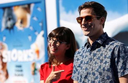 Andy Samberg and Katie Crown at the premiere of Storks in Los Angeles. Photo: Reuters
