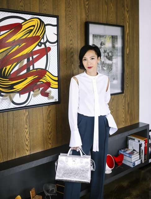 A white shirt with shoulder slits from the Ports 1961 x Lane Crawford capsule collection, and a silver handbag by Christian Dior. Photo: Bryant Lee