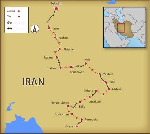 The route of the Jewels of Persia By Bicycle tour.
