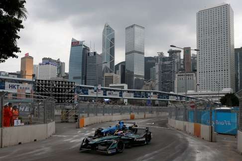Panasonic Jaguar Racing's Adam Carroll and Renault-eDAMS's Nicholas Prost in action during shakedown. Photo: Reuters