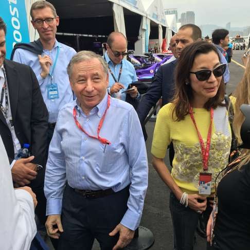 FIA chief Jean Todt with wife and actress Michelle Yeow at the Formula E ePrix in Hong Kong. Photo: SCMP Pictures