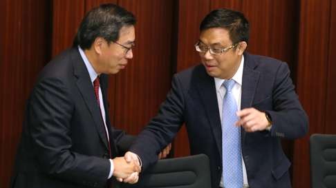 Legislator Andrew Leung Kwan-yuen (left, with James To Kun-sun) is likely to helm the new Legco. Photo: K. Y. Cheng