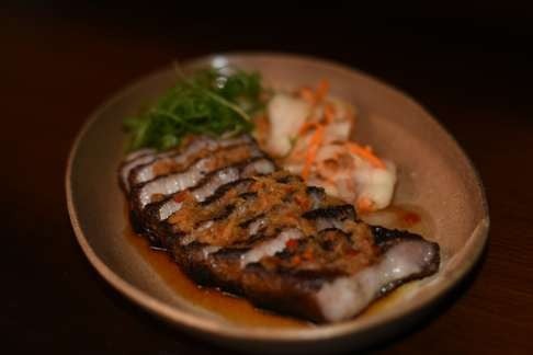 Mangalica belly marinated in soy and garlic.