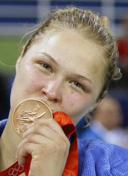 Ronda Rousey after winning her bronze medal at the 2008 Olympic Games. Photo: Reuters