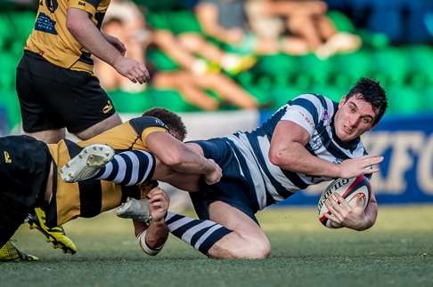 HKFC’s Charlie Higson-Smith hits the deck during his side’s 29-13 win over Tigers.