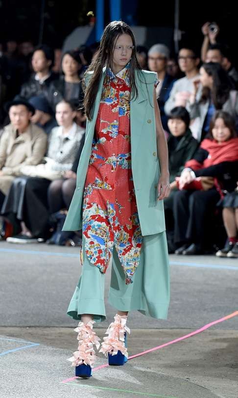 Oversized suiting was one feature of the Mikio Sakabe show. Photo: AFP