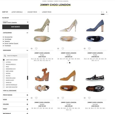 Jimmy Choo London shoes on the Yoox site.