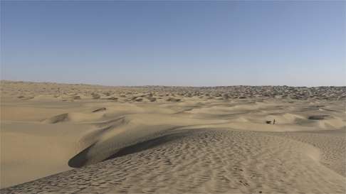 Lilwall amid the Taklamakan desert’s daunting ocean of sand dunes.