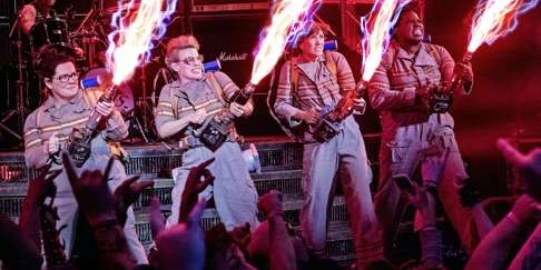 The all-female cast of the 2016 “gender swap” version of the popular 1980s movie Ghostbusters.