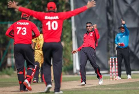 Hong Kong’s Nadeem Ahmed celebrates a wicket against Papua New Guinea. Photo: Cricket Hong Kong
