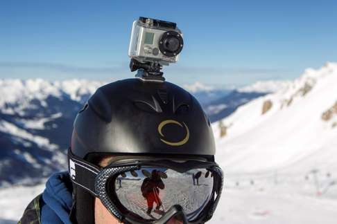 A GoPro camera on a skier's helmet. Photo: Reuters