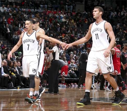 Lin and Brook Lopez play for the Brooklyn Nets against the Chicago Bulls on October 31, at the Barclays Center, in New York. Picture: AFP