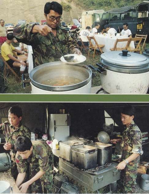 Gurkhas serving soup at a Trailwalker event.