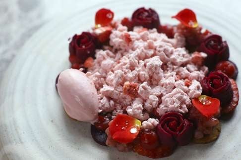Strawberry with beetroot, rosemary and yogurt at VEA. Photo: Edmond So
