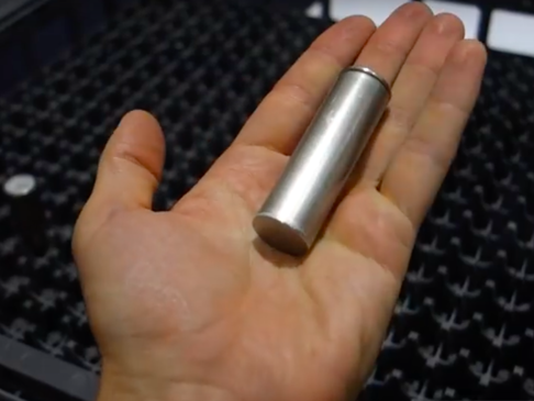 Lithium-ion cell used in Tesla battery packs. Photo: YouTube/Electric Motors Club