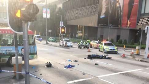 Debris from the motorcycle littered the carriageway. Photo: SCMP Pictures