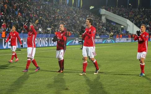 Bayern Munich players applaud fans after the Uefa Champions League group D loss to FK Rostov. Photo: EPA