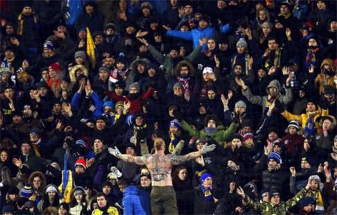 Delirious Rostov fans celebrate a memorable win. Photo: EPA