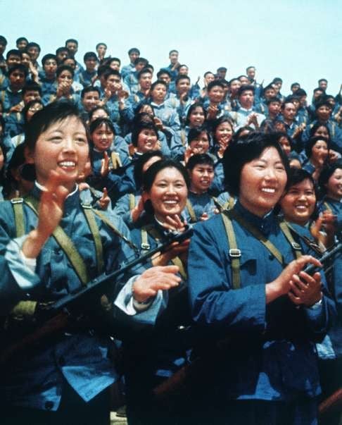 Female soldiers attend a welcome ceremony for a foreign guest, in Nanjing, 
in 1971.