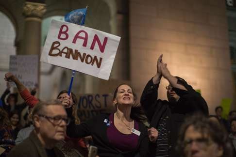Americans in Los Angeles protest against the appointment of Stephen Bannon as White House chief strategist. Depending on who you’re listening to, Bannon is either a closet Nazi and white supremacist, or an astute “economic nationalist” who will shake up the smug Washington establishment. Photo: AFP