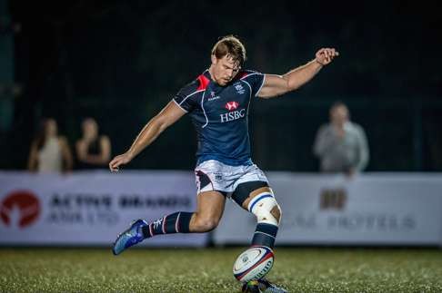 Valley’s Matt Rosslee kicks for Hong Kong in the Cup of Nations. Photo: SCMP Pictures