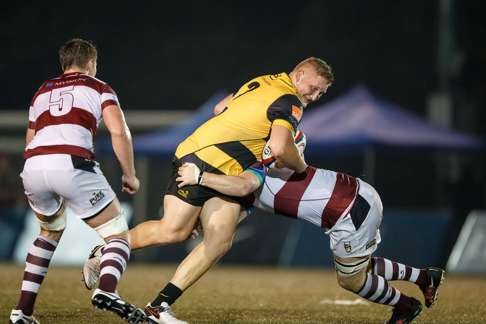 Powerful Tigers recruit Ben Featherstone charges forward against Kowloon. Photo: SCMP Pictures