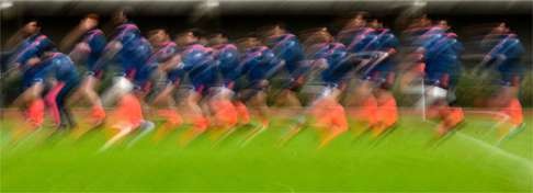 France players run during a training session. Photo: AFP