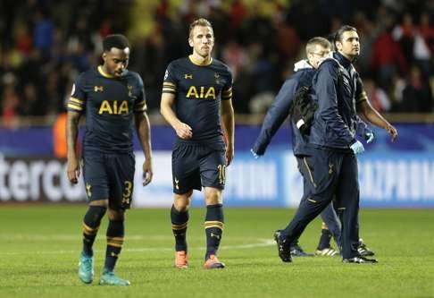 Tottenham lost to Monaco in the Champions League this week despite a goal from Harry Kane (centre). Photo: AP