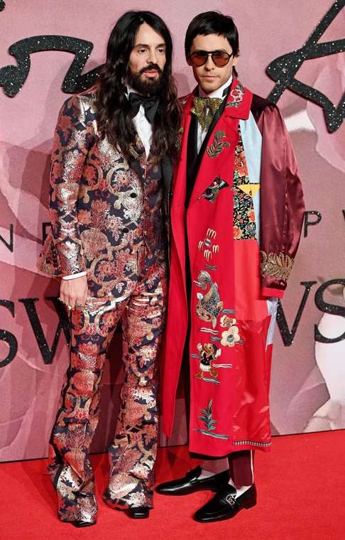 Gucci creative director Alessandro Michele (left) and actor Jared Leto arrive for The Fashion Awards ceremony. Photo: EPA