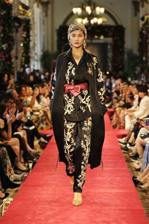A Chinese-influenced outfit at the Hong Kong Dolce & Gabbana Alta Moda show.