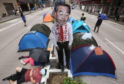In October 2014: An effigy of Leung Chun-ying at the Occupy Central protest site in Mong Kok. Photo: Felix Wong