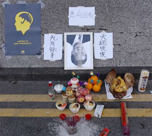 In October 2014: A mock feast for the deceased featuring Leung Chun-ying at the Occupy Central protest site in Admiralty. Photo: Jonathan Wong