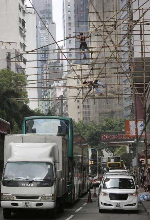 Bamboo scaffolding is a Hong Kong speciality. Photo: AP