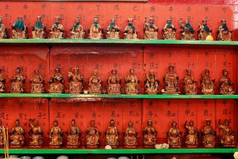 God statues in Bark Sing Temple, in Hollywood Road, Central. Photo: Keith Macgregor