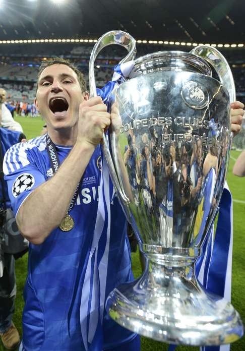 Frank Lampard celebrates with the Uefa Champions League trophy in 2012. Photo: Reuters