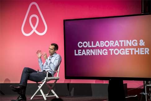 Airbnb co-founder Nathan Blecharczyk explains strategy during an Open for the accommodation sharing giant in Los Angeles. Photo: Tim Pile