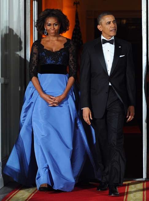 Michelle Obama wearing Carolina Herrera at the White House in 2014. Photo: AFP