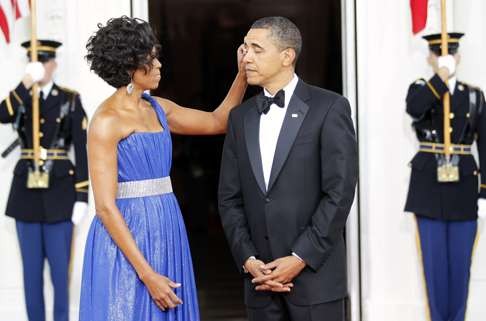 Michelle Obama wearing Peter Soronen at the White House in 2010. Photo: AP