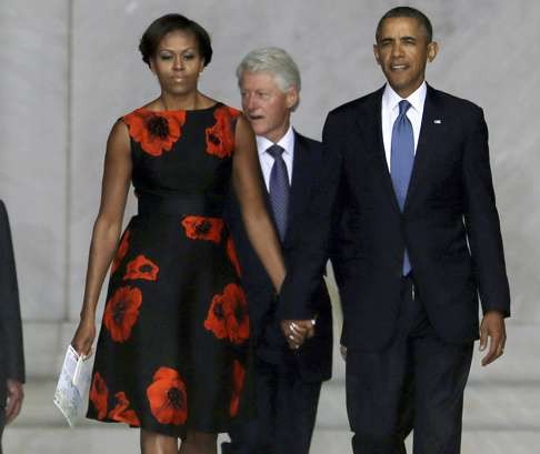 Michelle Obama, wearing a black dress by Tracy Reese, at the Lincoln Memorial in 2013. Photo: AP