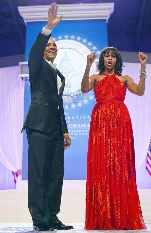 Michelle Obama wearing Jason Wu at the Inaugural Ball in 2013. Photo: AFP