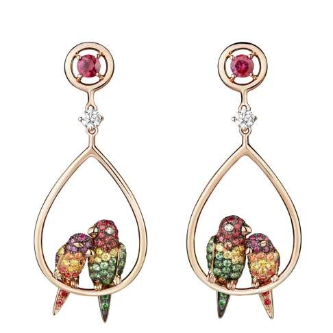 Boucheron. Shine with these colourful cockatoo earrings featuring sapphires, tsavorites and diamonds. Price on request