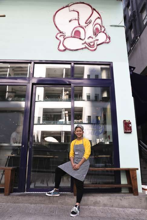 Chef May Chow sits outside her restaurant in Soho. Photo: Paul Yeung