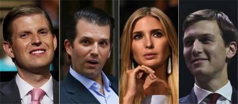 Members of the Trump transition team’s executive committee (from left), Eric Trump, Donald Trump Jnr, Ivanka Trump and her husband Jared Kushner. Photo: AFP