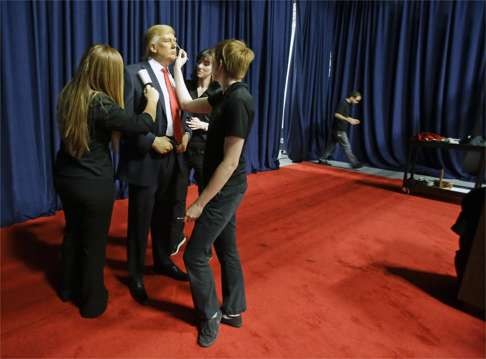 Studio artists put the finishing touches this week to a life-size wax figure of Donald Trump at Madame Tussauds in Orlando, Florida. The figure will be on display in the Orlando attraction’s Oval-Office-themed room ahead of Inauguration Day in Washington. Photo: AP