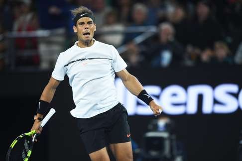 Rafael Nadal celebrates his win. Photo: EPA